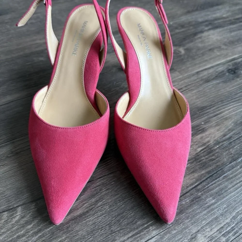 Marion Parke Fuscia Suede Slingback Pointed Toe Heels - Picture 4 of 6